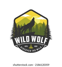 silhouette illustration of Howling Wolf logo design vector template