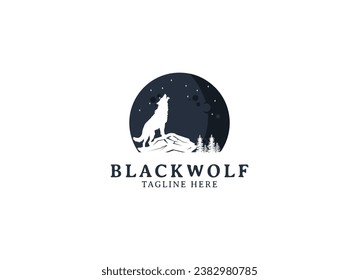 Silhouette Illustration von Howling Wolf mit Moon Logo-Design