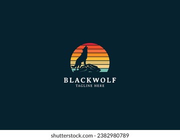 Silhouette Illustration von Howling Wolf mit Moon Logo-Design