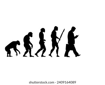 Silhouette illustration of human evolution and final evolution is an office worker.