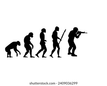 Silhouette illustration of human evolution and the ultimate human evolution is a SOLDIER.