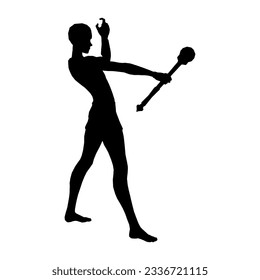 Silhouette illustration of human pose using fantasy weapon