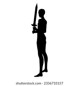 Ilustración de silueta de la pose humana usando arma de fantasía 35