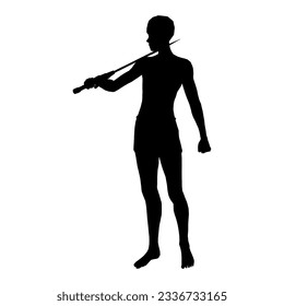 Silhouette illustration of human pose using fantasy weapon 30