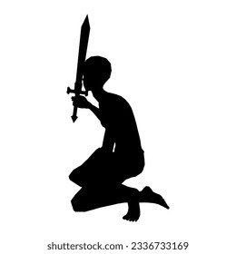 Silhouette illustration of human pose using fantasy weapon 21