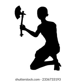 Silhouette illustration of human pose using fantasy weapon 19