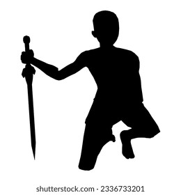 Silhouette illustration of human pose using fantasy weapon 25