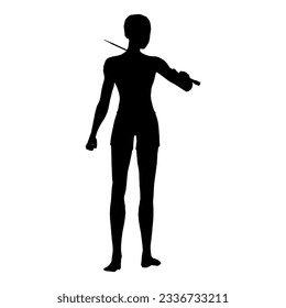 Silhouette illustration of human pose using fantasy weapon 32