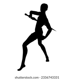 Silhouette illustration of human pose using fantasy weapon 44