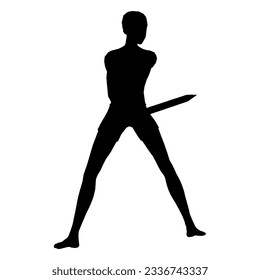 Silhouette illustration of human pose using fantasy weapon 38
