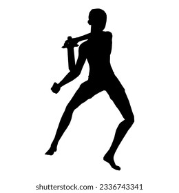 Silhouette illustration of human pose using fantasy weapon 43
