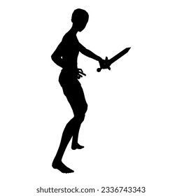 Ilustración de silueta de la pose humana usando un arma de fantasía 47