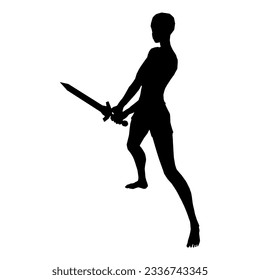 Silhouette Illustration der menschlichen Pose mit Fantasiewaffe 36