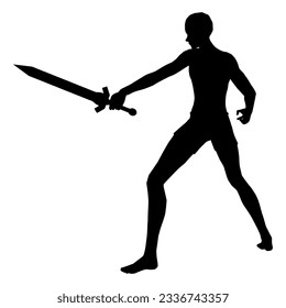 Ilustración de silueta de la pose humana usando arma de fantasía 49