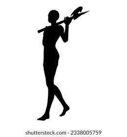 Ilustración de silueta de la pose humana usando arma de fantasía 59