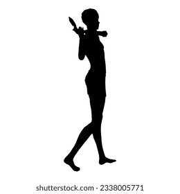 Ilustración de silueta de la pose humana usando un arma de fantasía 62