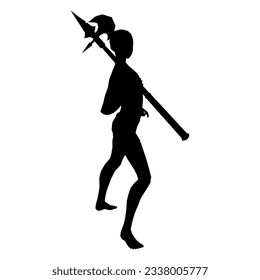 Silhouette illustration of human pose using fantasy weapon 51