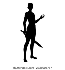 Ilustración de silueta de la pose humana utilizando un arma de fantasía 126