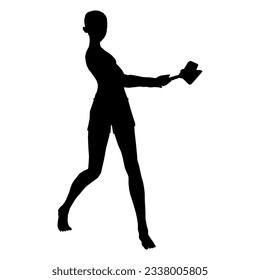 Silhouette illustration of human pose using fantasy weapon 115