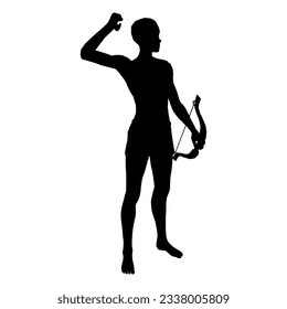 Silhouette illustration of human pose using fantasy weapon 112