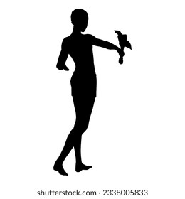 Silhouette illustration of human pose using fantasy weapon 90