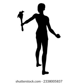 Silhouette illustration of human pose using fantasy weapon 100