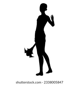 Silhouette illustration of human pose using fantasy weapon 94