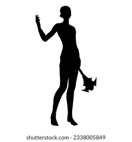 Ilustración de silueta de la pose humana usando arma de fantasía 93