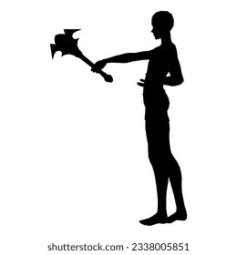 Silhouette illustration of human pose using fantasy weapon 92
