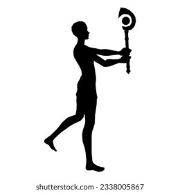 Silhouette illustration of human pose using fantasy weapon 83
