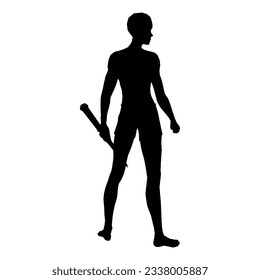 Silhouette illustration of human pose using fantasy weapon 75