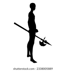 Ilustración de silueta de la pose humana usando arma de fantasía 74