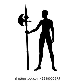 Ilustración de silueta de la pose humana usando arma de fantasía 71
