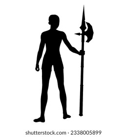 Ilustración de silueta de la pose humana usando arma de fantasía 69