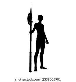 Silhouette illustration of human pose using fantasy weapon 68