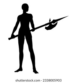 Ilustración de silueta de la pose humana usando un arma de fantasía 67