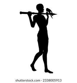 Silhouette illustration of human pose using fantasy weapon 61