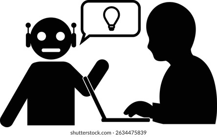 Ilustração em silhueta da geração de ideias através do diálogo entre IA e humanos