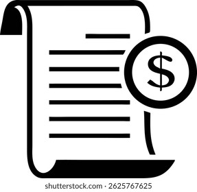 Silhouette illustration of an invoice or bill paper with a dollar sign in black