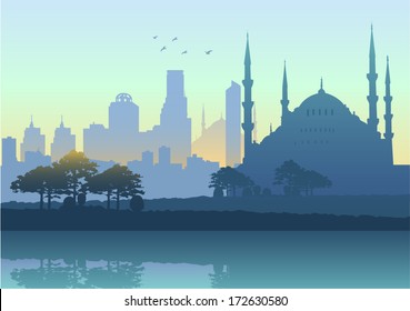 Silhouette Illustration of Istanbul skyline