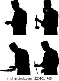 Silhouette illustration of a Japanese chef cooking