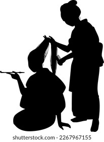 Silhouette illustration of a Japanese hairdresser in the Edo period