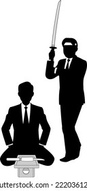 Silhouette illustration of a Japanese male businessman who commits seppuku