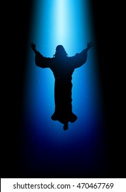 Silhouette illustration of Jesus Christ raising His hands, for the ascension day of Jesus Christ theme