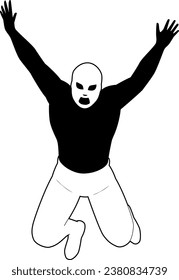 Silhouette illustration of a jumping masked professional wrestler