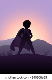 Silhouette illustration of a kid pretending as a superhero