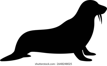 Silhouette illustration of a large marine mammal walrus on a white background simple clean design