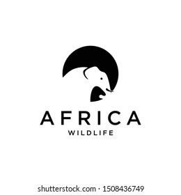 Silhouette illustration of a large and strong looking elephant animal that lives in Africa logo design