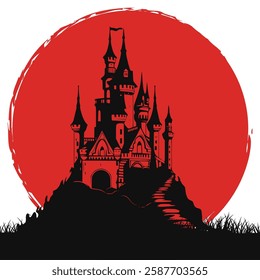 silhouette illustration of magnificent castle