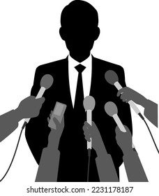 Silhouette illustration of a male businessman holding a press conference